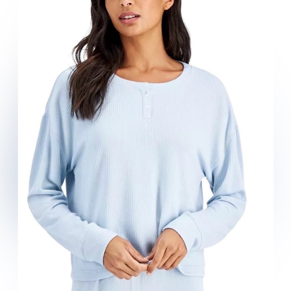Jenni Baby Blue Henley Loungewear Sleep Shirt S